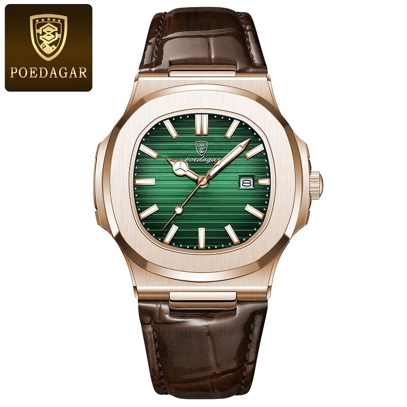 POEDAGAR Luxury Analog Men’s Watch Waterproof Luminous Leather Quartz Wristwatch