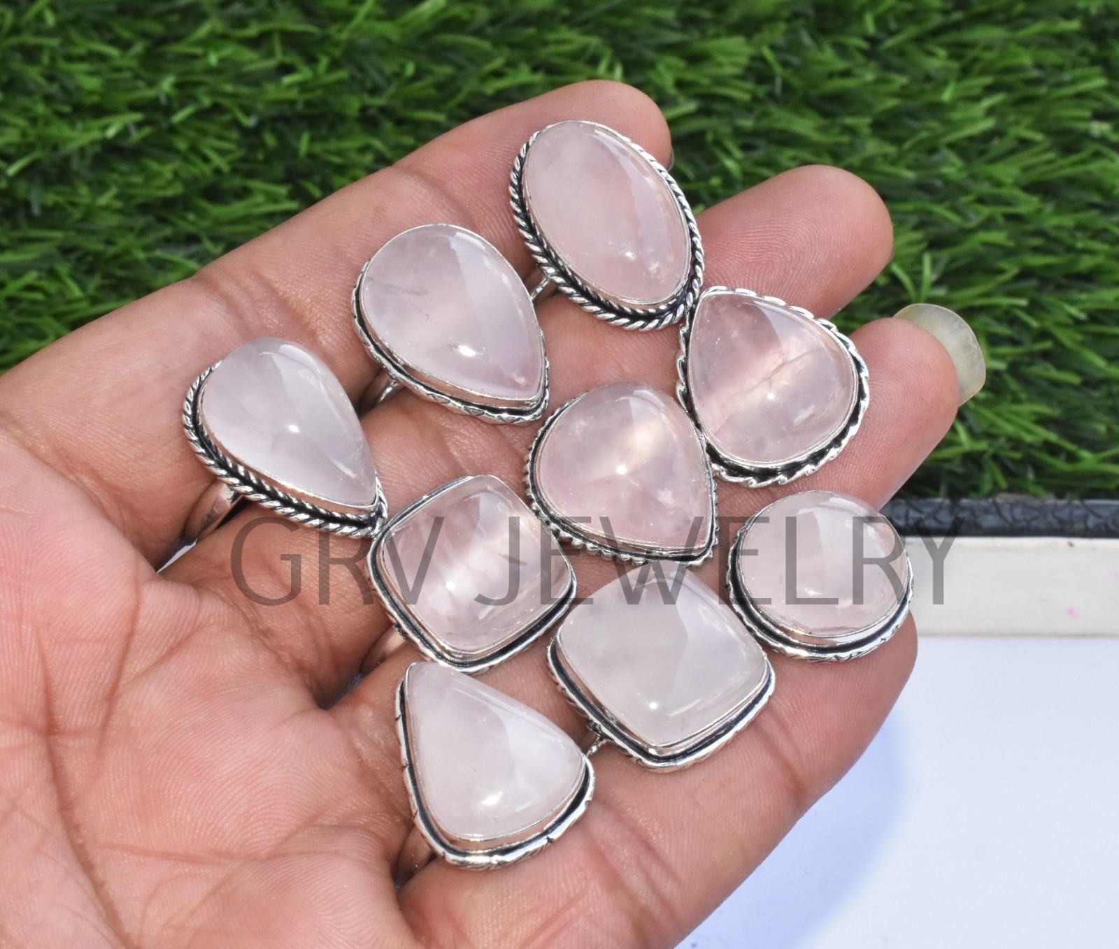 1-500 Pcs Natural Rose Quartz In Wholesale Rings Lot: Silver Plated Whr-10