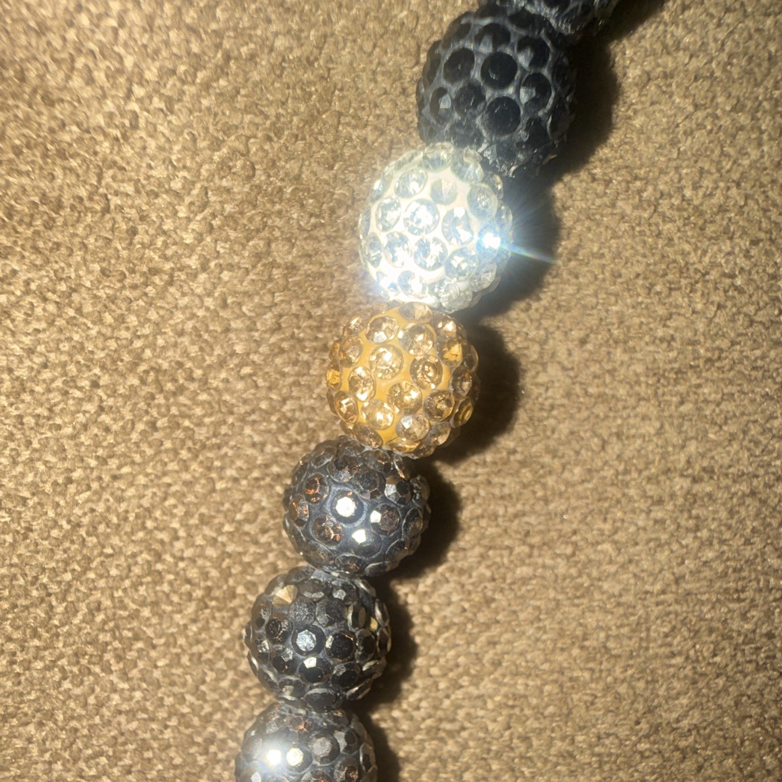 Black Gold Tone Rhinestone Crystal Beaded Necklace, Lobster Clasp, Pavé Set