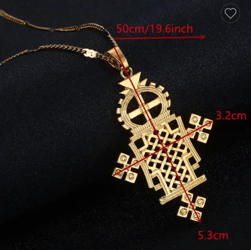 24K Gold Plated Ethiopian Coptic Cross with 20 inch chain (Gold or Silver Color)