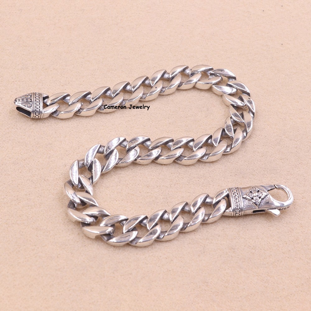 Pure S925 Sterling Silver Chain 8.5mm Curb Cuban Link Bracelet 29-30g 7.5inch