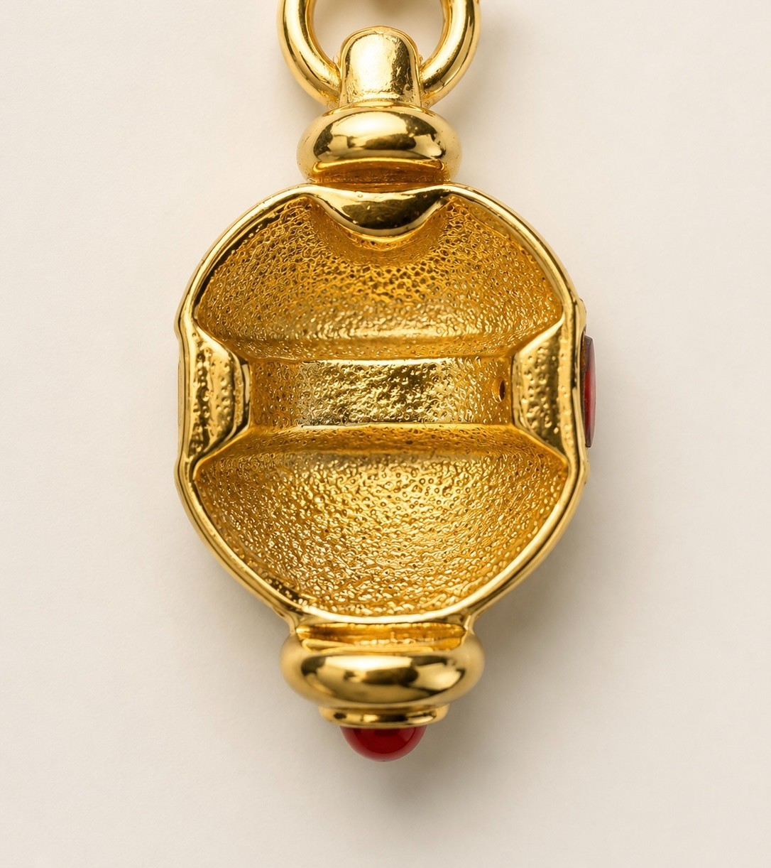 Vintage Gold Tone Chunky Chain Necklace Red Crystal Orb Pendant Statement