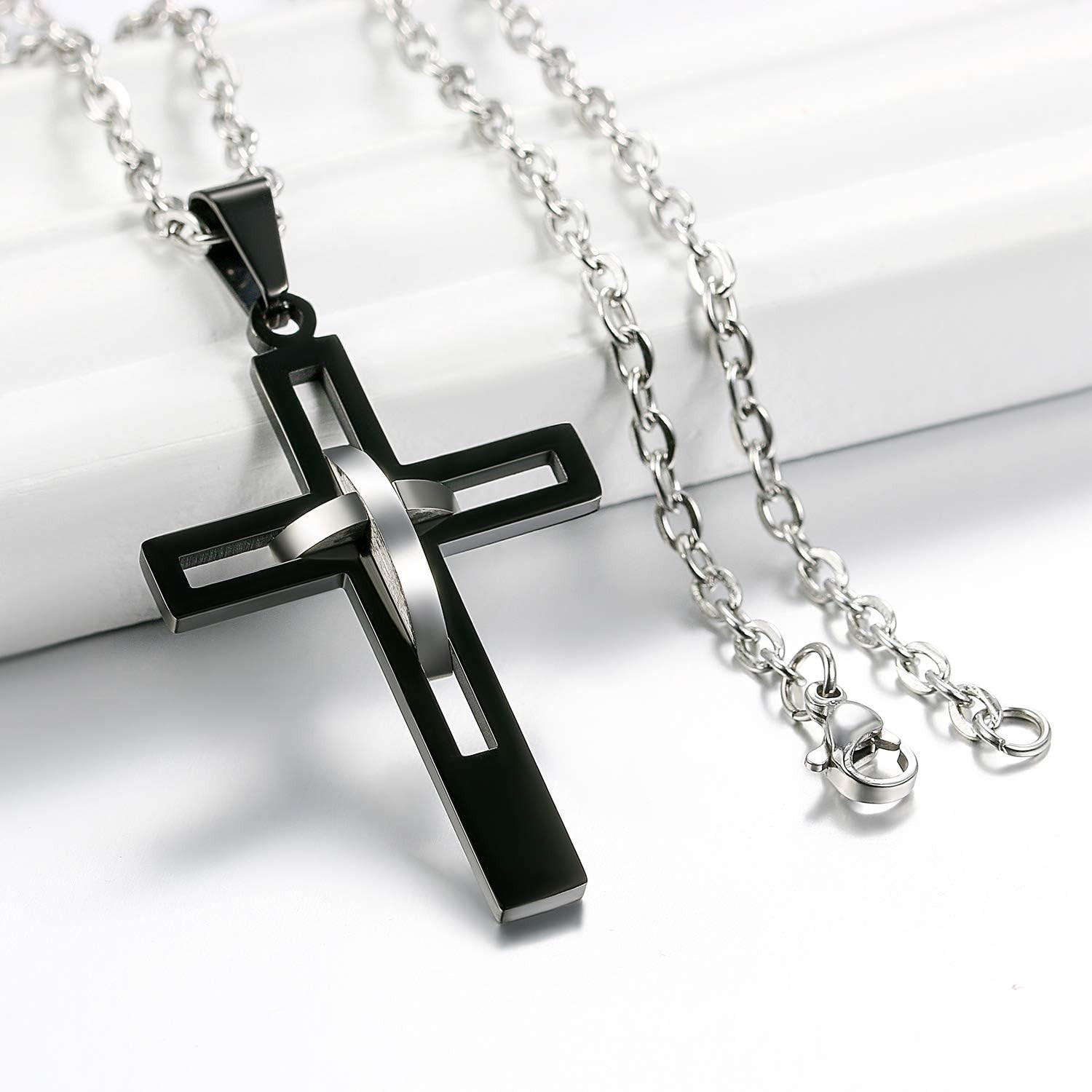 Unique Stainless Steel Cross Necklace with Free Chain – Ideal Gift for All Ages