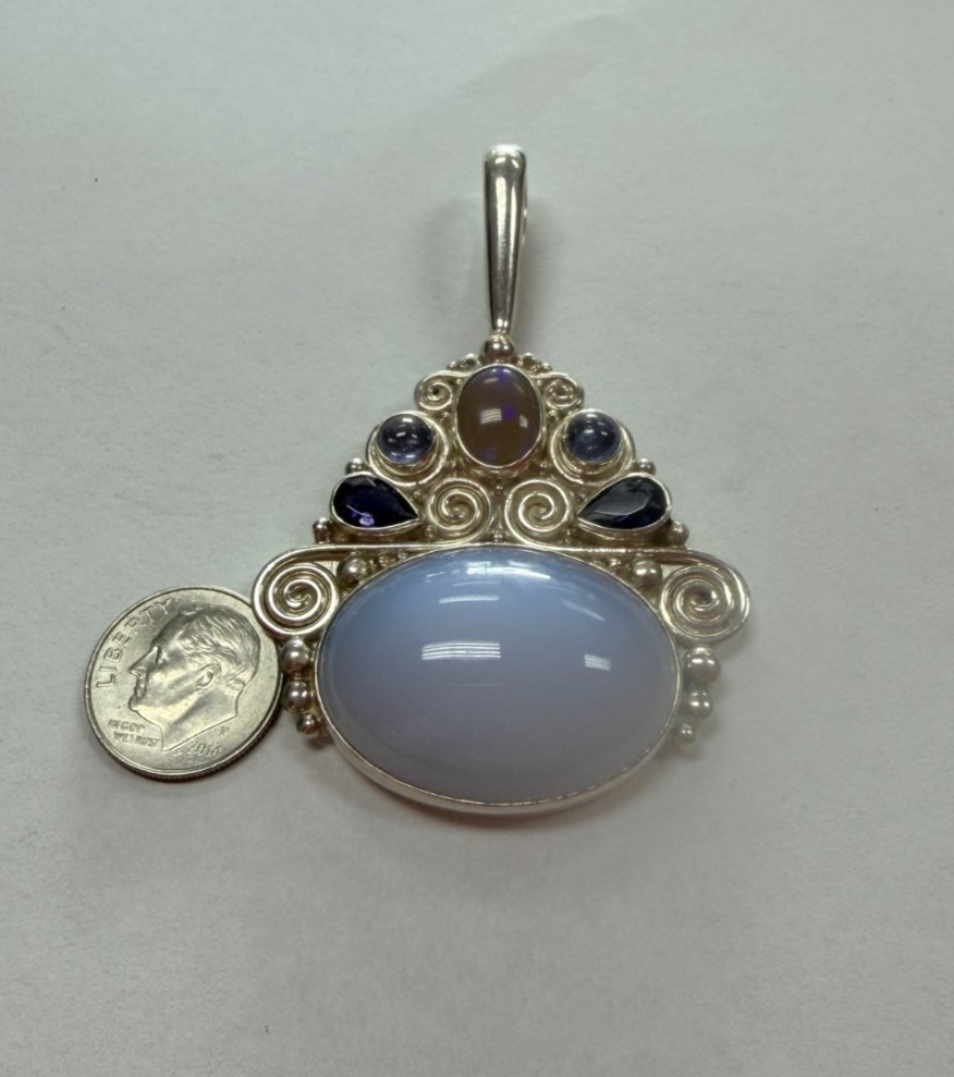 SAJEN Sterling Silver Blue Chalcedony Stone Drop Pendant [076DuW]