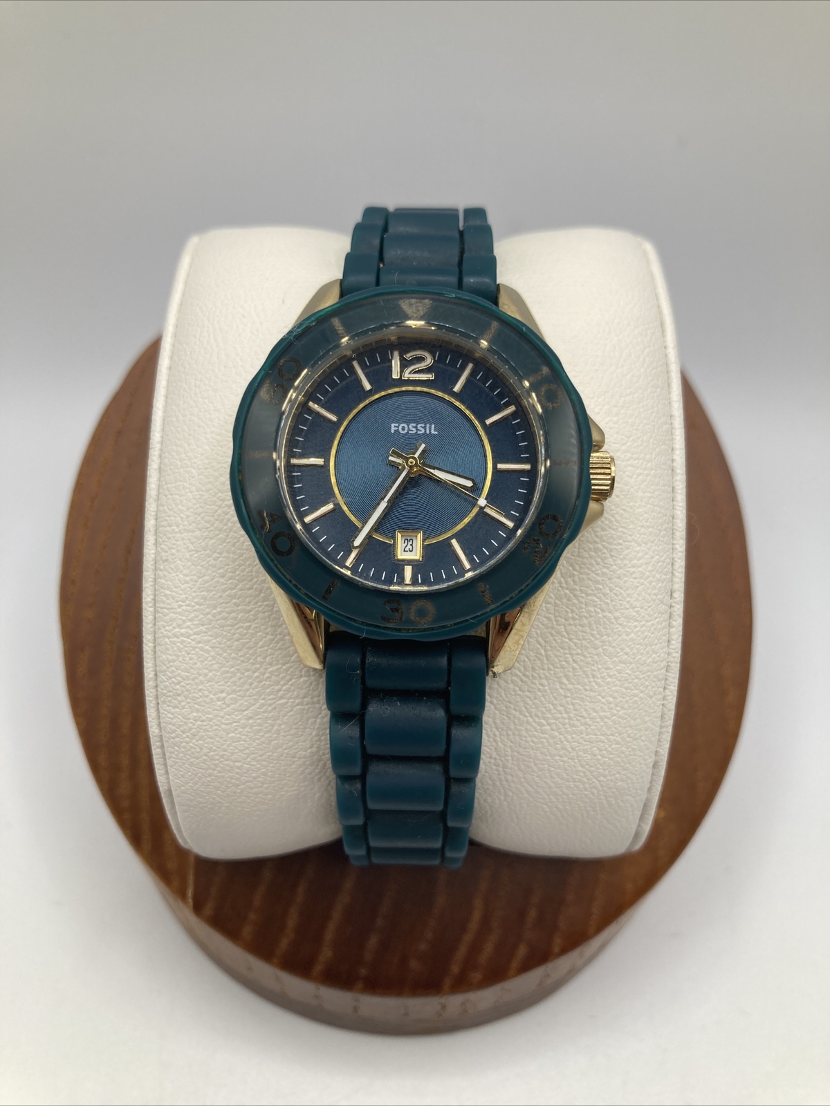 Fossil Ladies 30mm Watch Green & Gold Tone Green Dial Date es-2977 – RUNS
