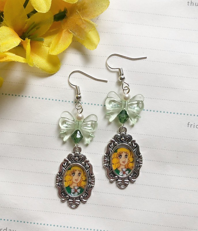 Candy Candy Green Dress earrings Manga 90s TV serie Retro Girl Anime Japanese ()
