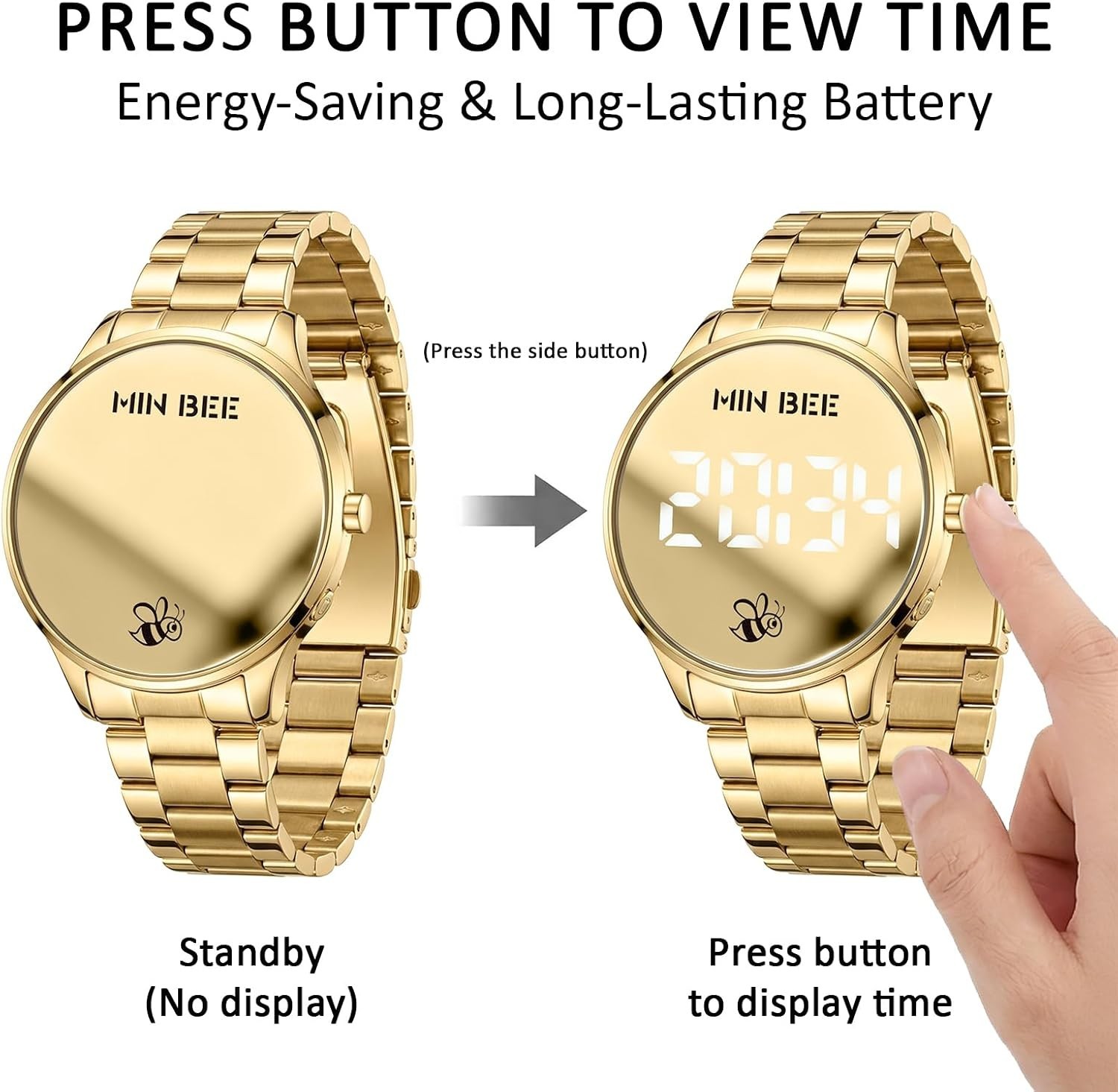 Stylish 40mm Digital Watch – Large Display, Adjustable Stainless Steel Band