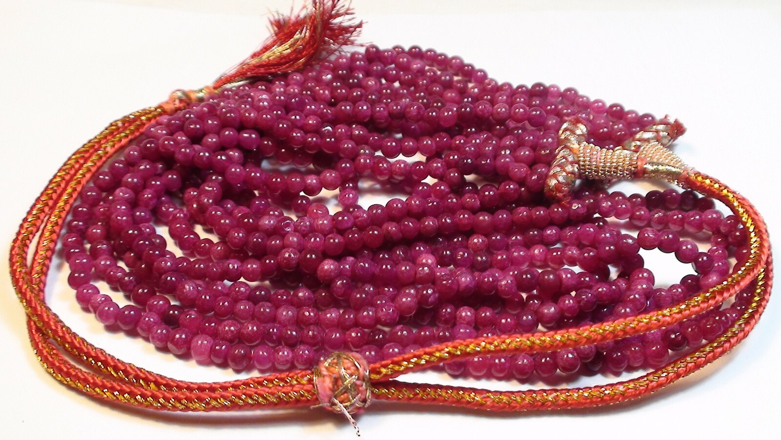 BIG! 367.10 ct NATURAL ROYAL FIRE PINK RED RUBY SILK CORD NECKLACE 16,7/8”,19.5