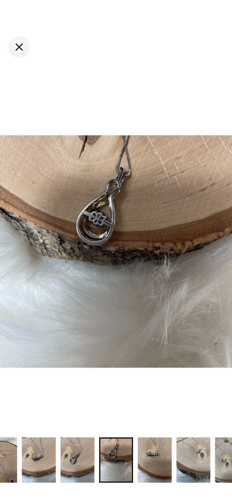 Silver Tone Teardrop Filigree Pendant Necklace Blue Round Stone Box Chain