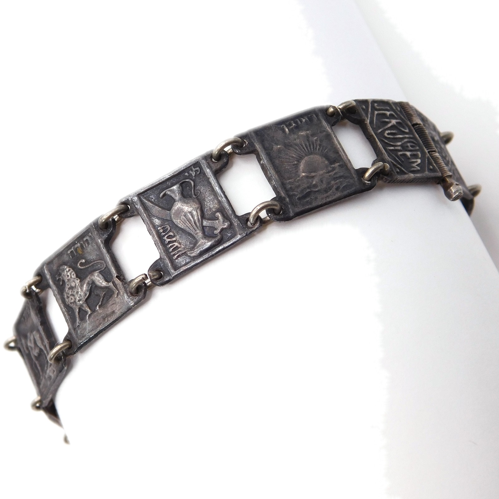 VINTAGE STERLING SILVER TWELVE TRIBES OF ISRAEL PANEL BRACELET
