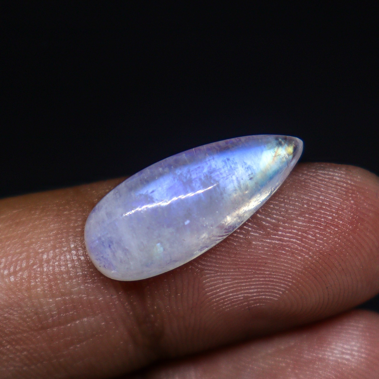 Natural Rainbow Moonstone Pear Cabochon 22×9 mm Blue Flash 11.00 Ct Gemstone