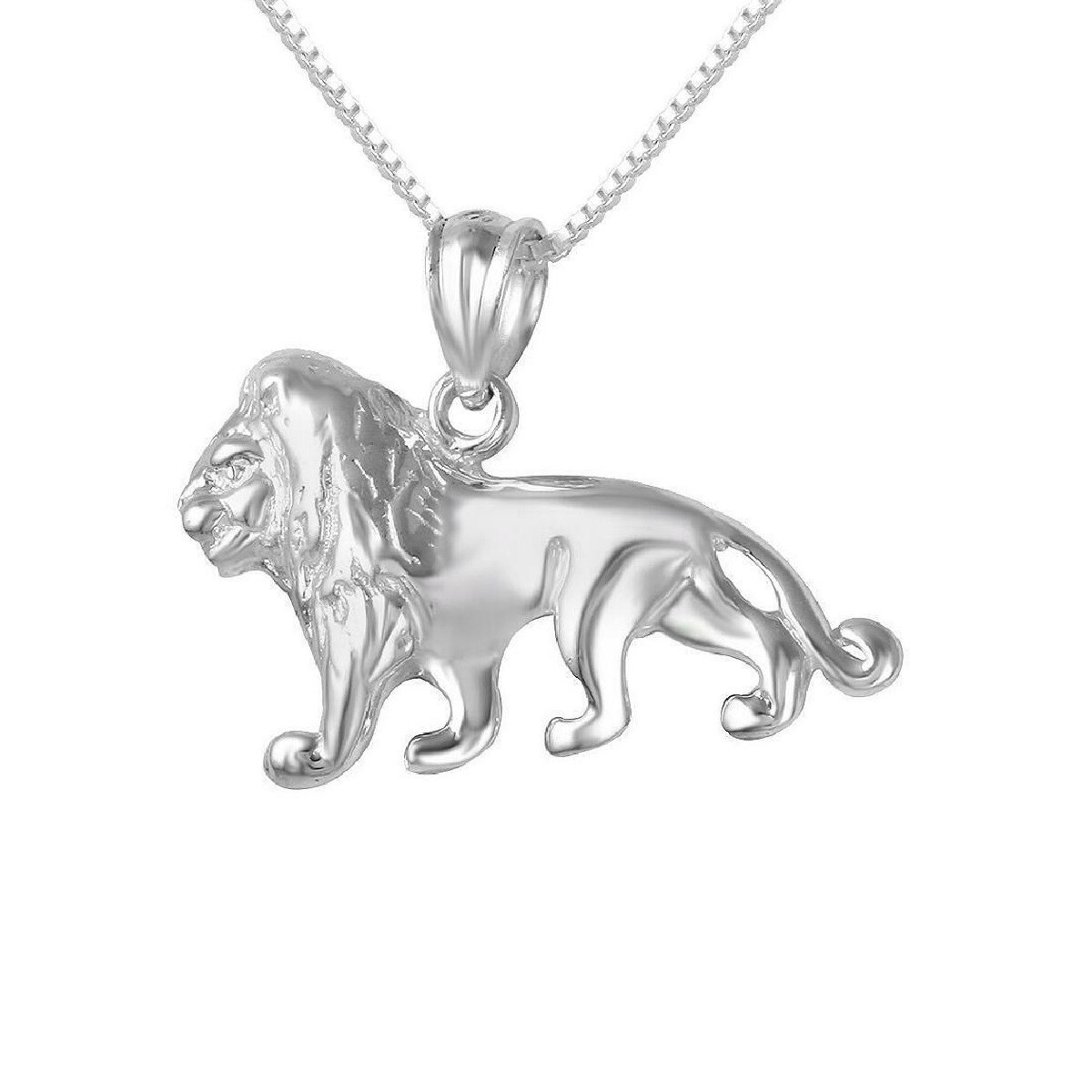 Sterling Silver LION Pendant / Charm, Made in USA, Italian Box Chain