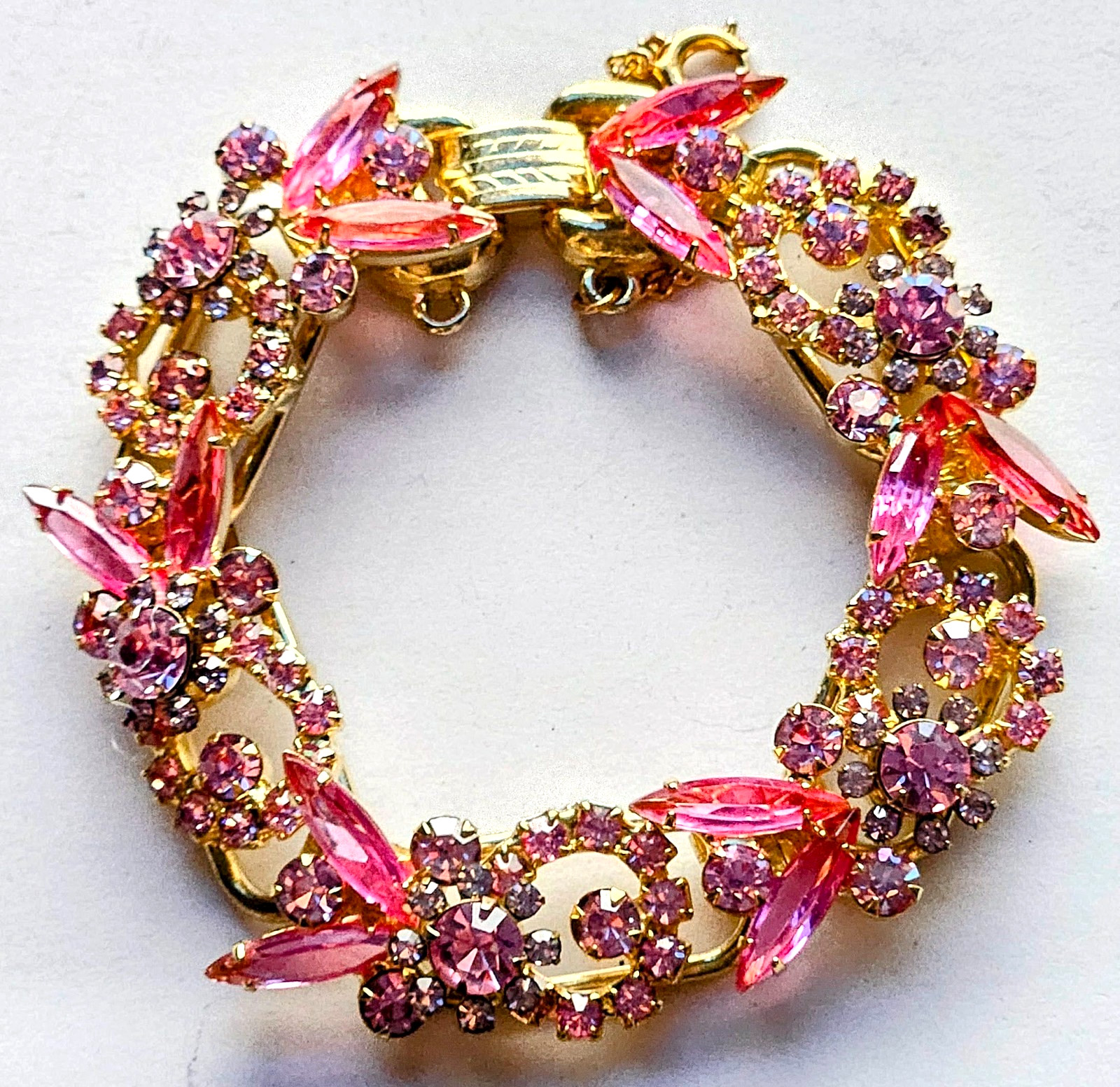 Vintage Juliana Pink Marquise Crystal Rhinestone Bracelet Prong Set