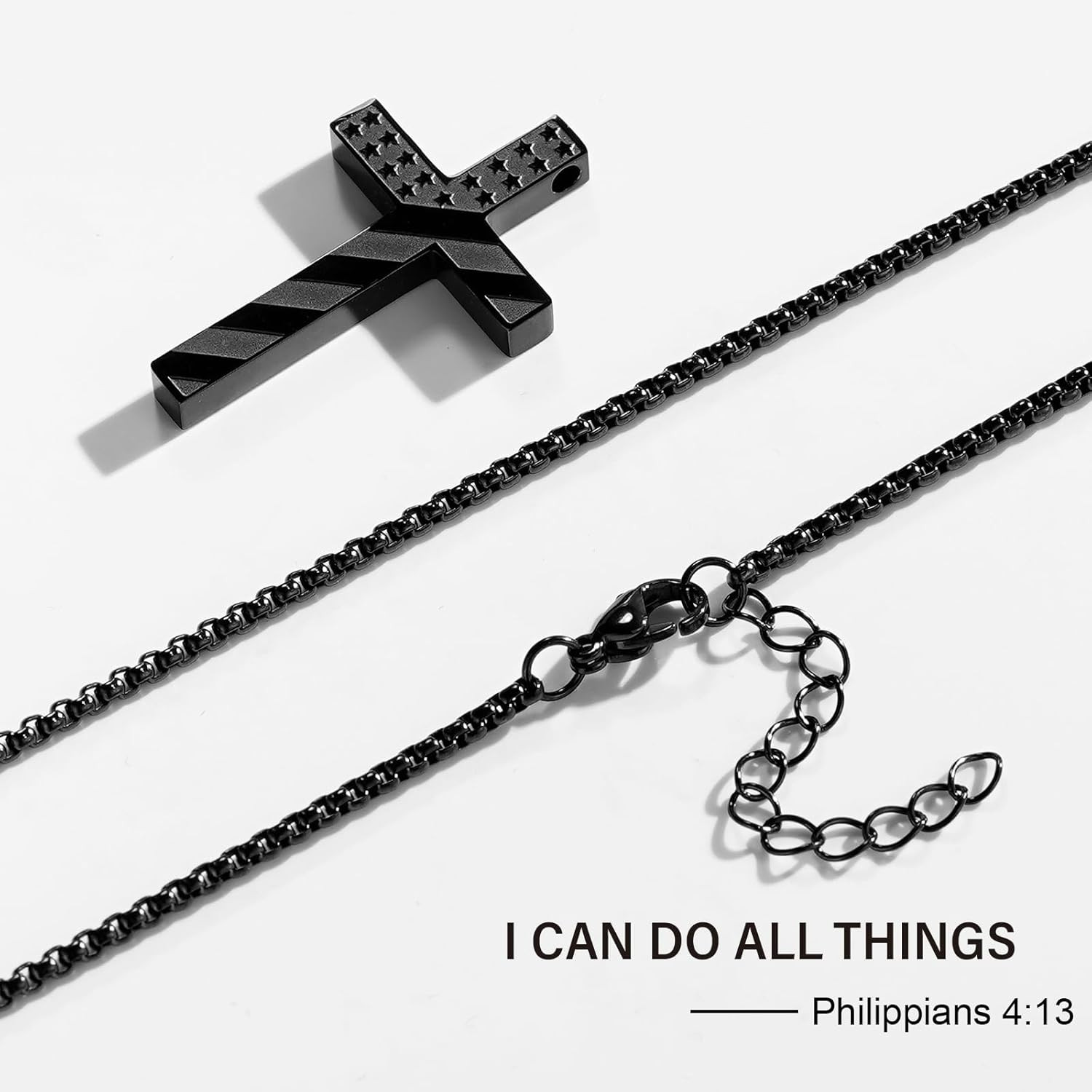 Cross Necklace for Men Boys, 316L Stainless Steel Chain Pendant Bible Verse Reli