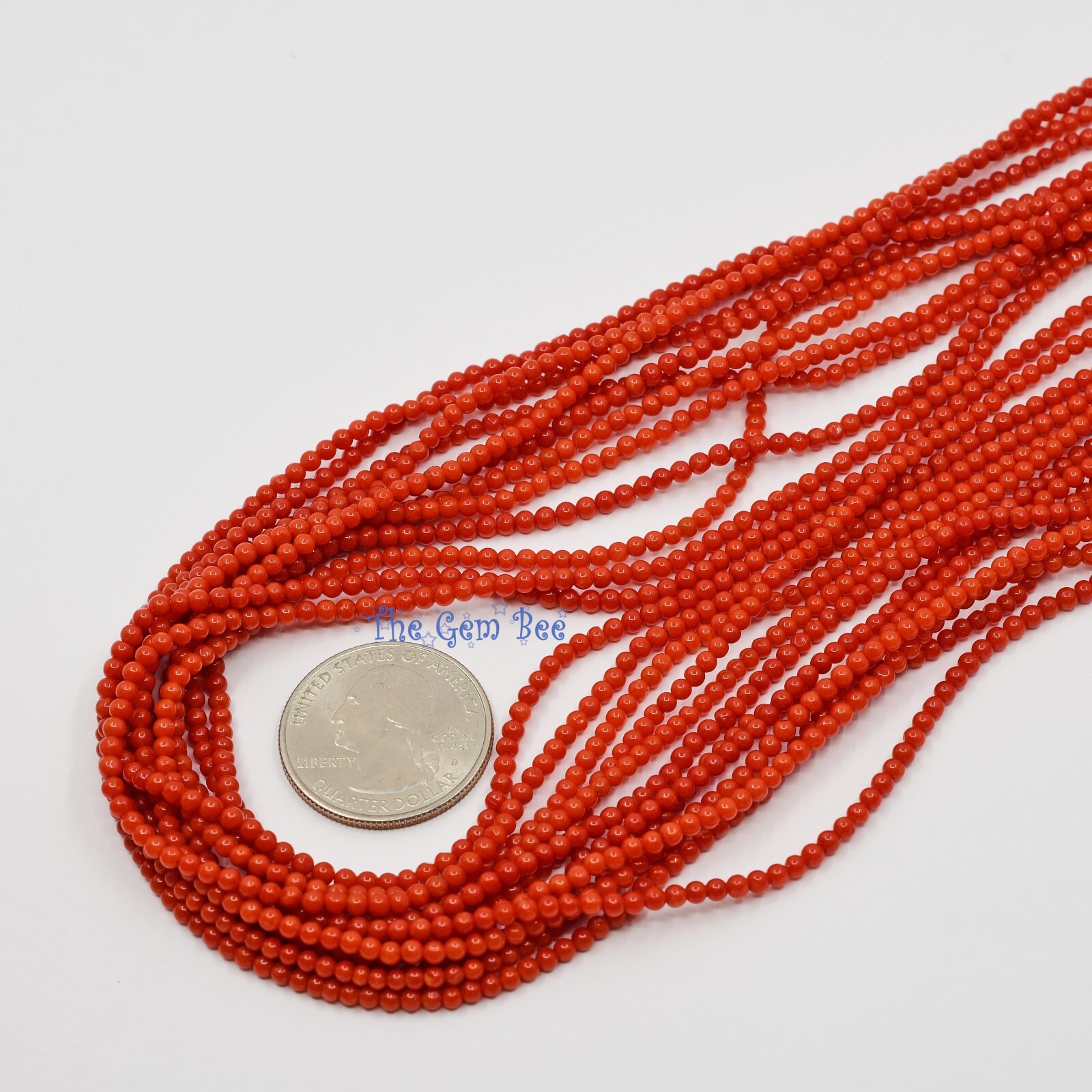 2.5mm AAA Top Grade Italian Sardinia Undyed Tomato Red Seed Coral Round Bead 5″