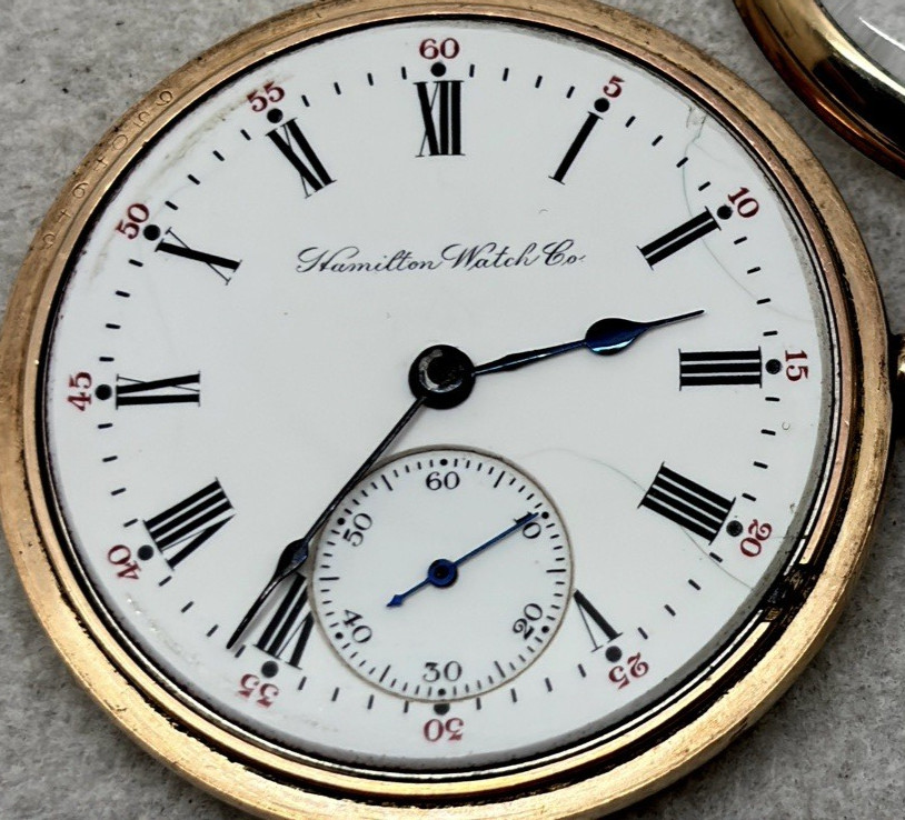 HAMILTON POCKET WATCH, 16S, 17J, GRADE 975, VTG 1909, GF CASE, SERVICED