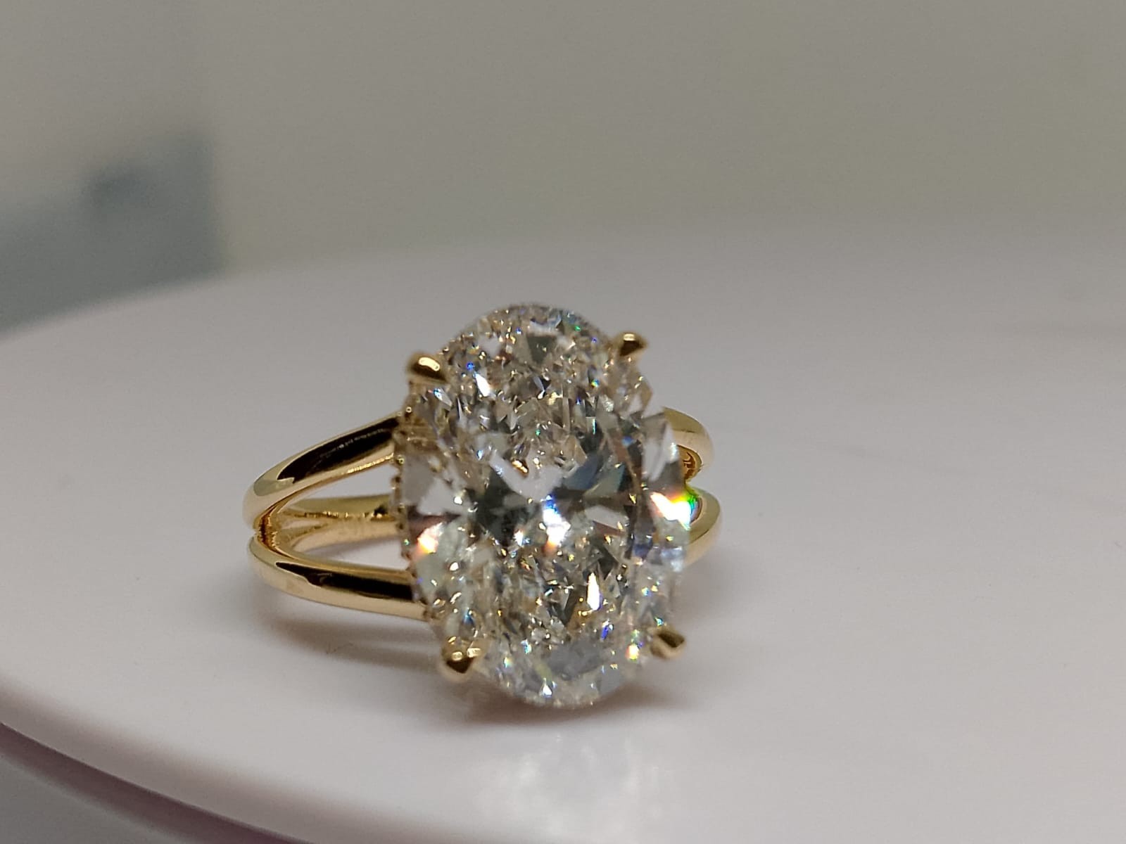 IGI 5 Ct Oval Cut Lab Grown Diamond Split Shank Hidden Halo Ring 14K Yellow Gold