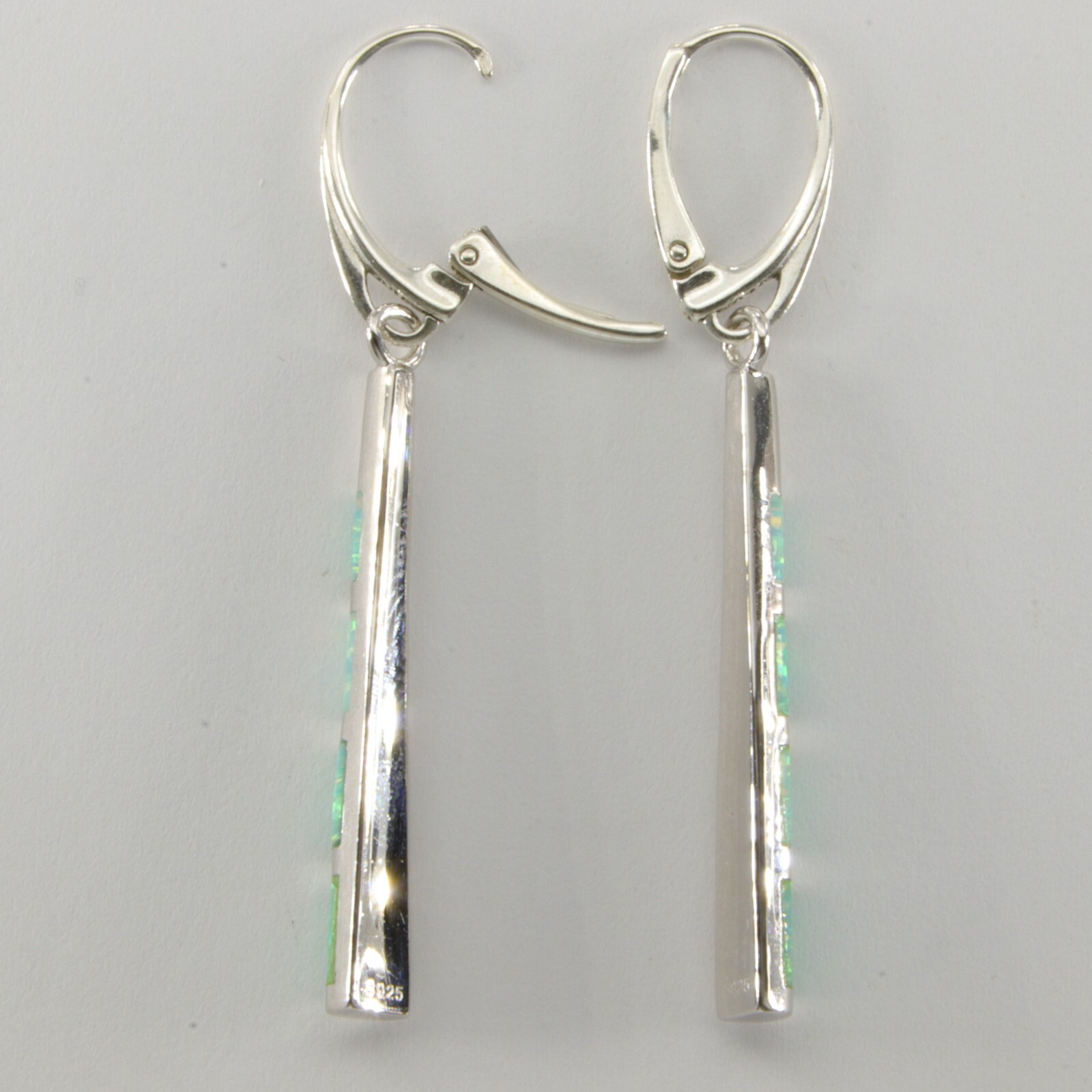 Green FIRE OPAL Triangle Drop Leverback Earrings – 925 STERLING SILVER #31e