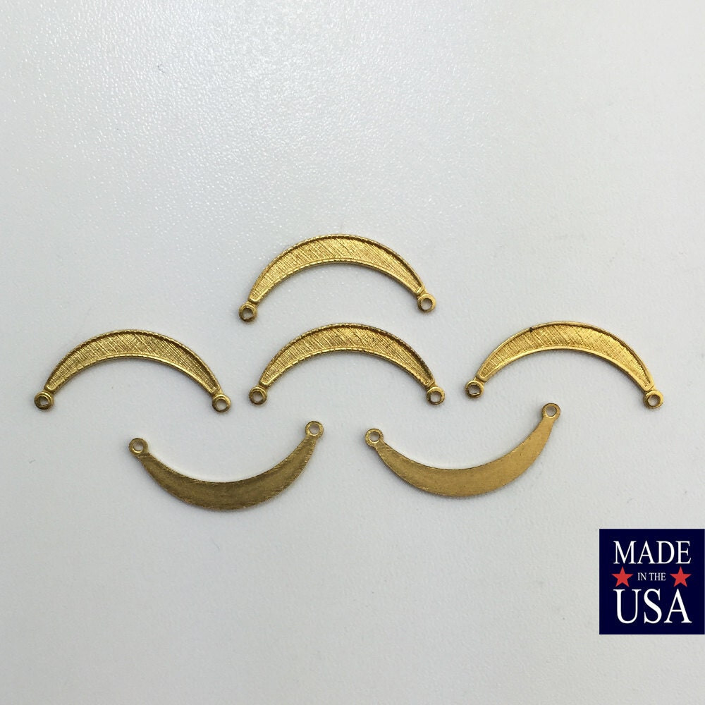 2 Loop Raw Brass Small Crescent Pendant Connectors 20x9mm (6) mtl028
