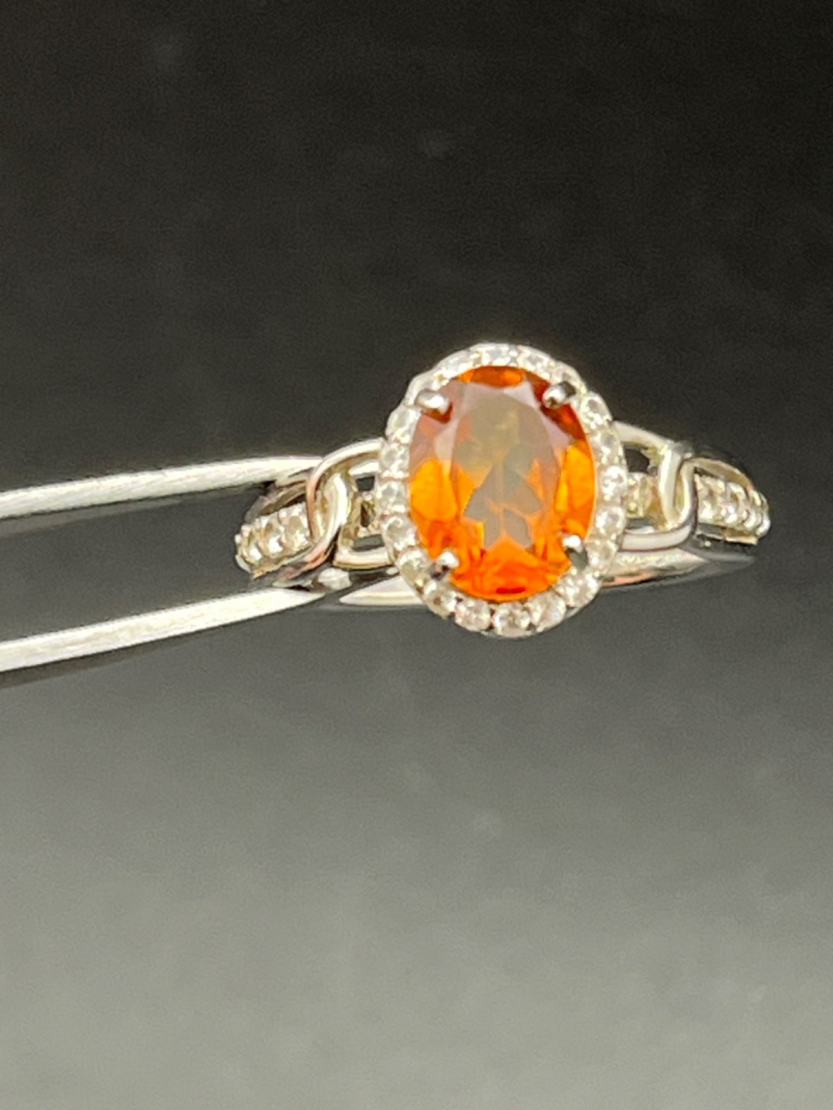 925 Stierling Silver Oval Hessonite .47CTW Citrine Ring 129