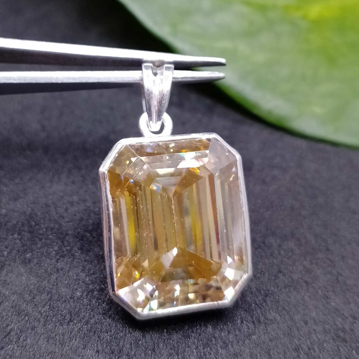 Wedding Gift 21.5 Ct Champagne Emerald Cut Lab Grown Drop Necklace 925 Silver