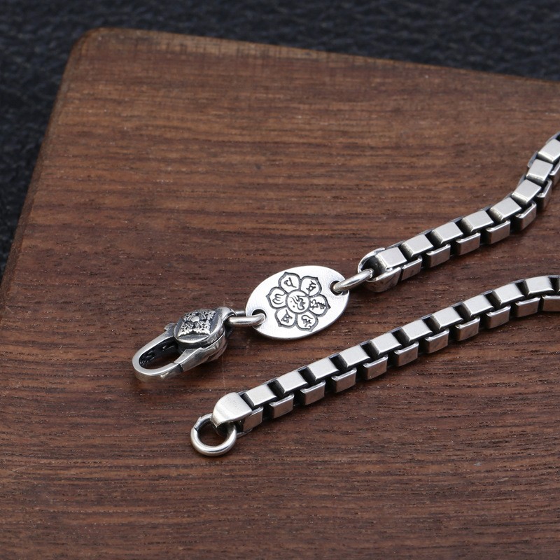 Men’s 925 Sterling Silver Venetian Box Chain Bracelet 4mm Square Link 7.87in