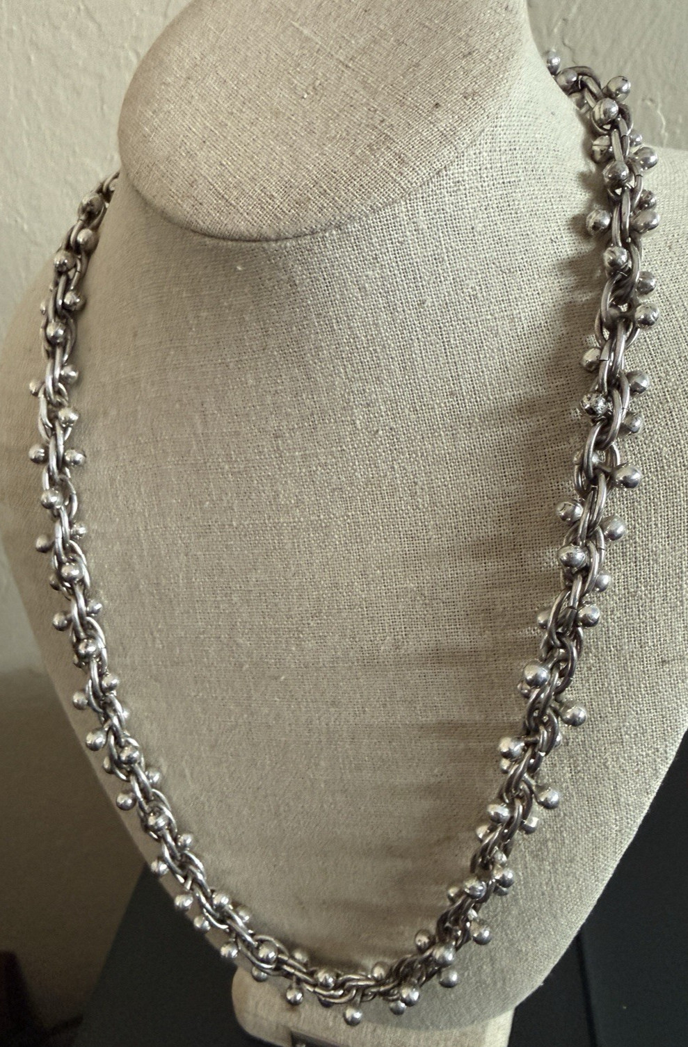 VTG Taxco Mexico Sterling DNA Link Peppercorn Necklace Spratling Style 122.9g