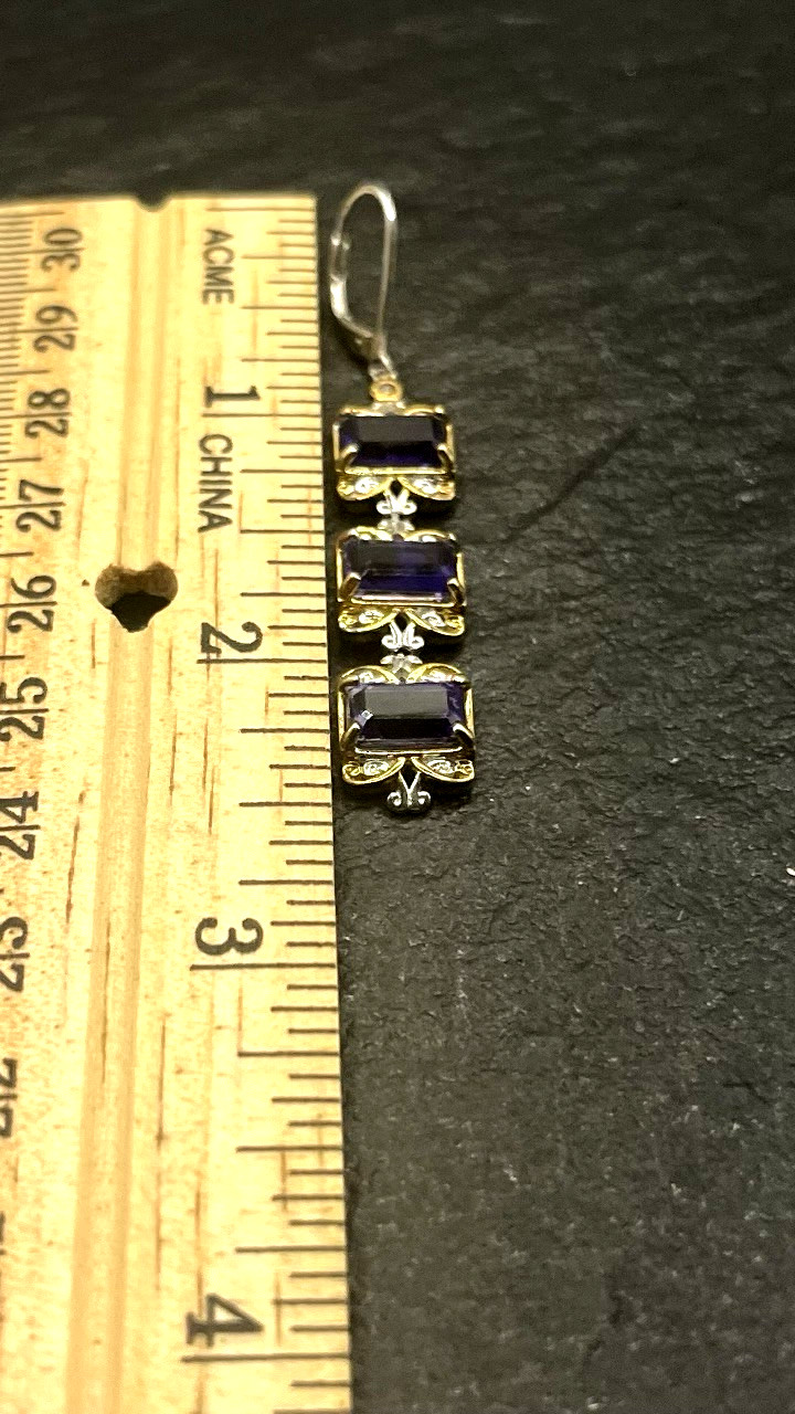 Michael Valitutti Gems En Vogue 925 Sterling Sil 18K YG Pltd Iolite Earrings NWT