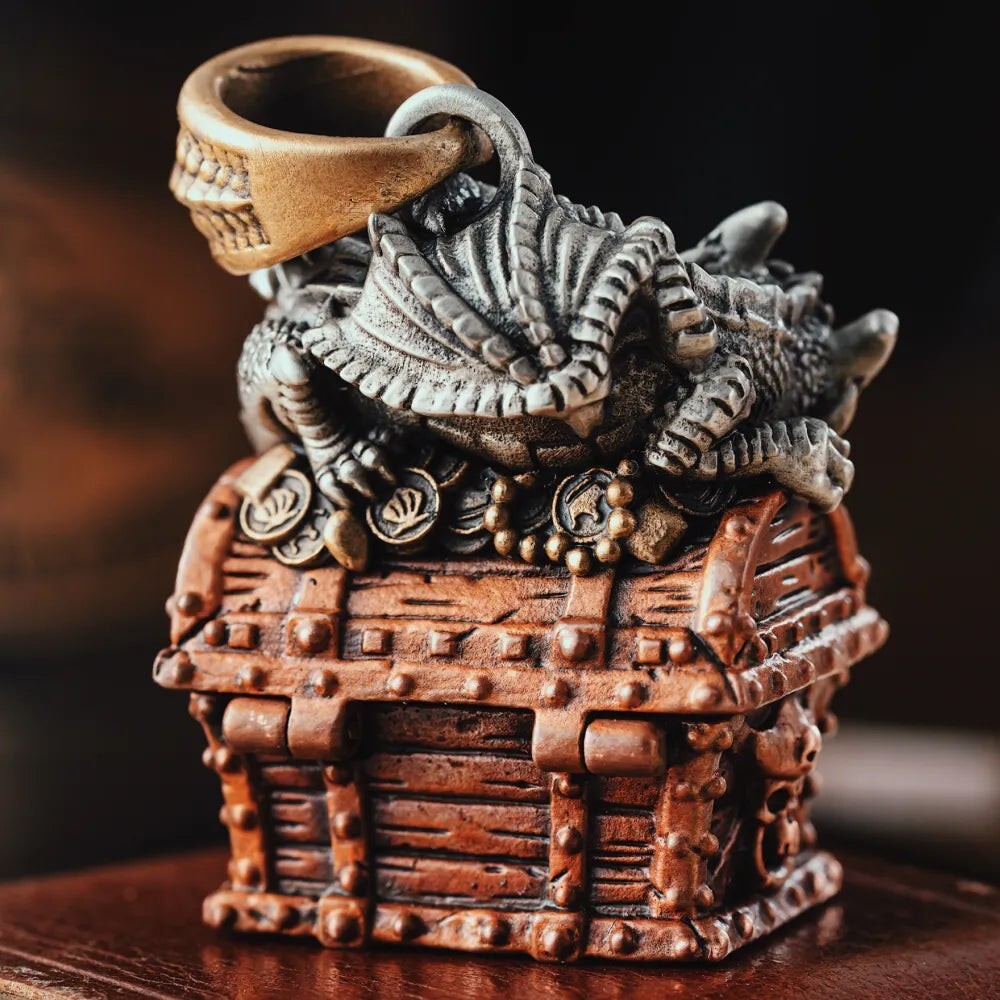 Dragon Treasure Chest Pendant Necklace Keepsakes Jewelry Gift for Men Women