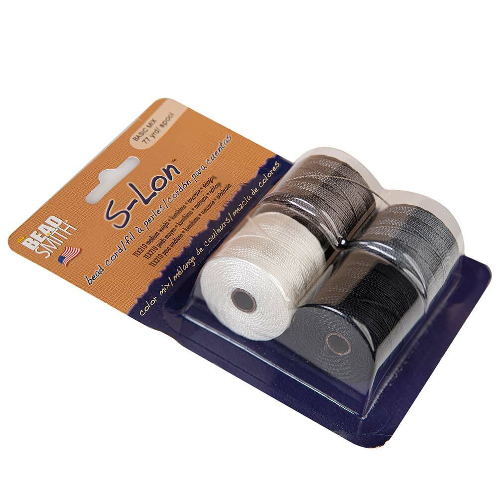 S-Lon Bead Cord Dia .5mm Basic Mix 28570 (4 spool) Black White Gray Cocoa