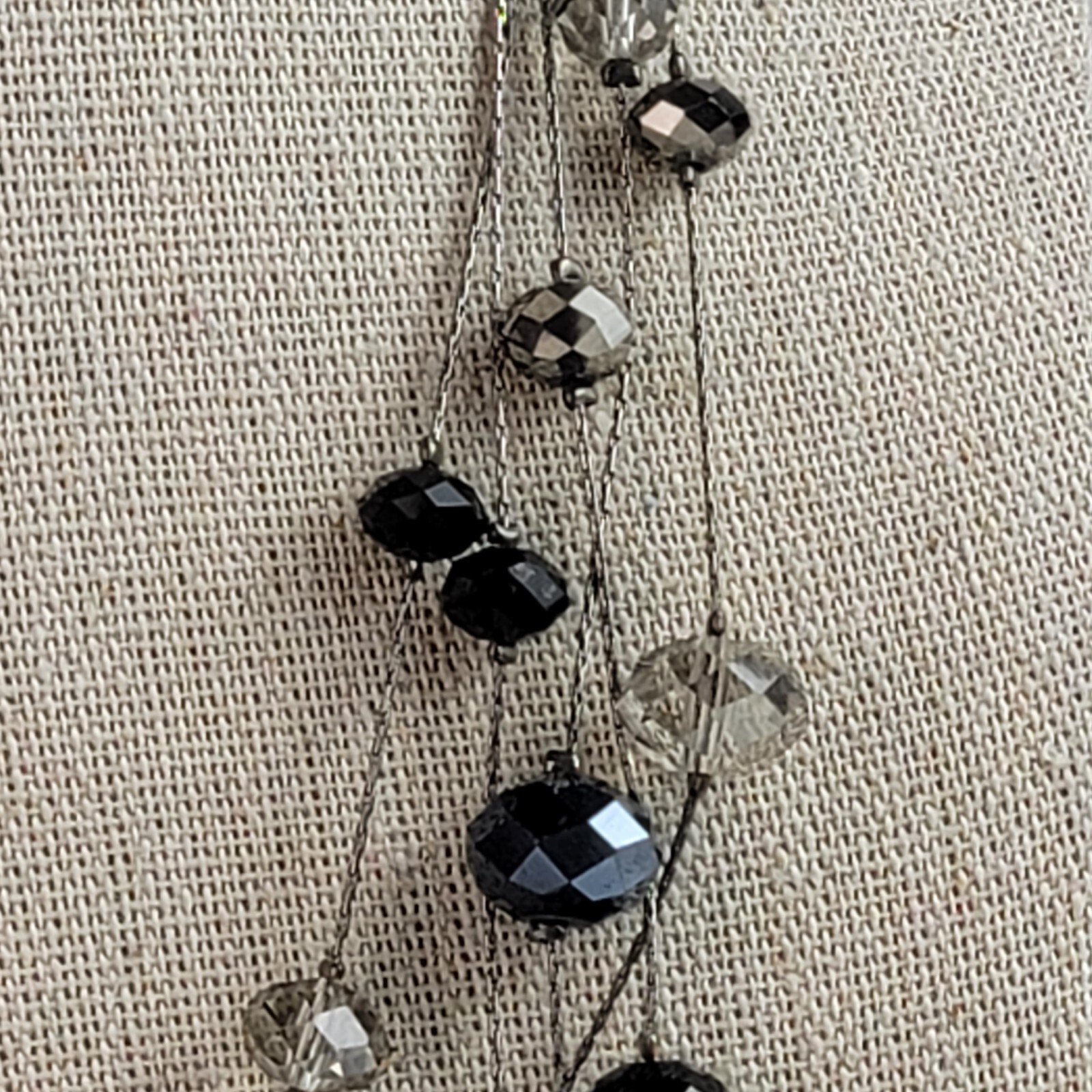 Ali Khan New York Gunmetal-Tone Black And Clear Beads Station Necklace 20 Inch