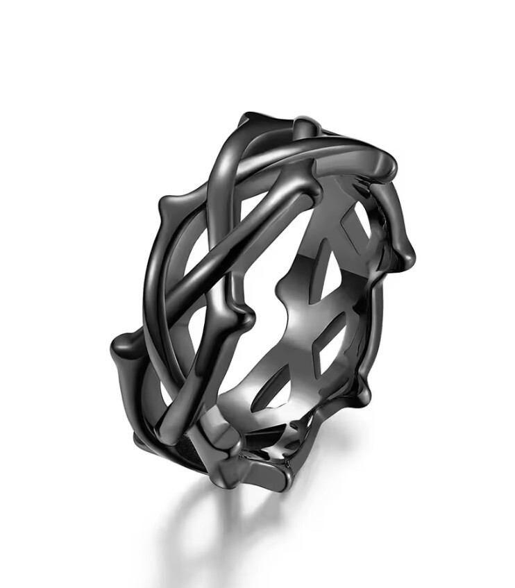 Black Stainless Steel Crown of Thorns Ring (Size 7-12)