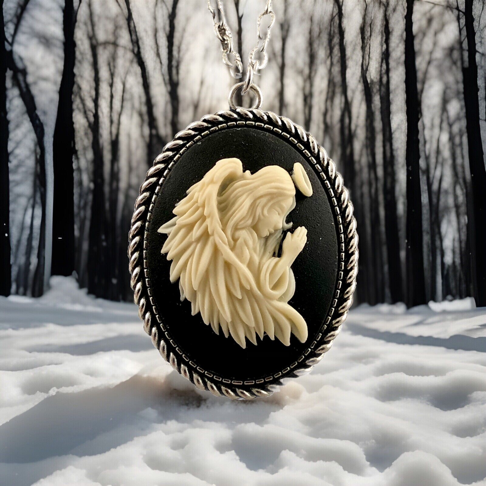 Praying Guardian Angel Cameo Pendant Necklace Religious