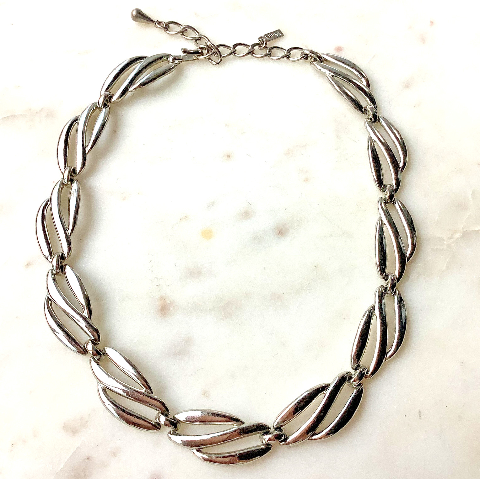 Vintage Monet Necklace Retro 1980’s Choker Silver Tone Heavy Links Adjustable