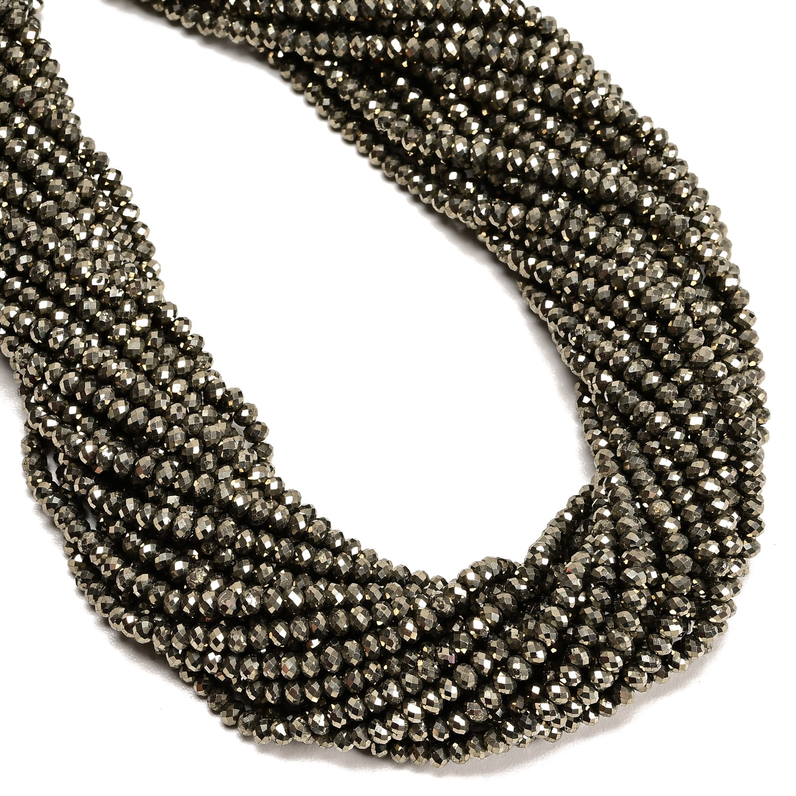 Natural Pyrite Faceted Rondelle Beads Size 2x3mm 3x4mm 15.5″ Strand