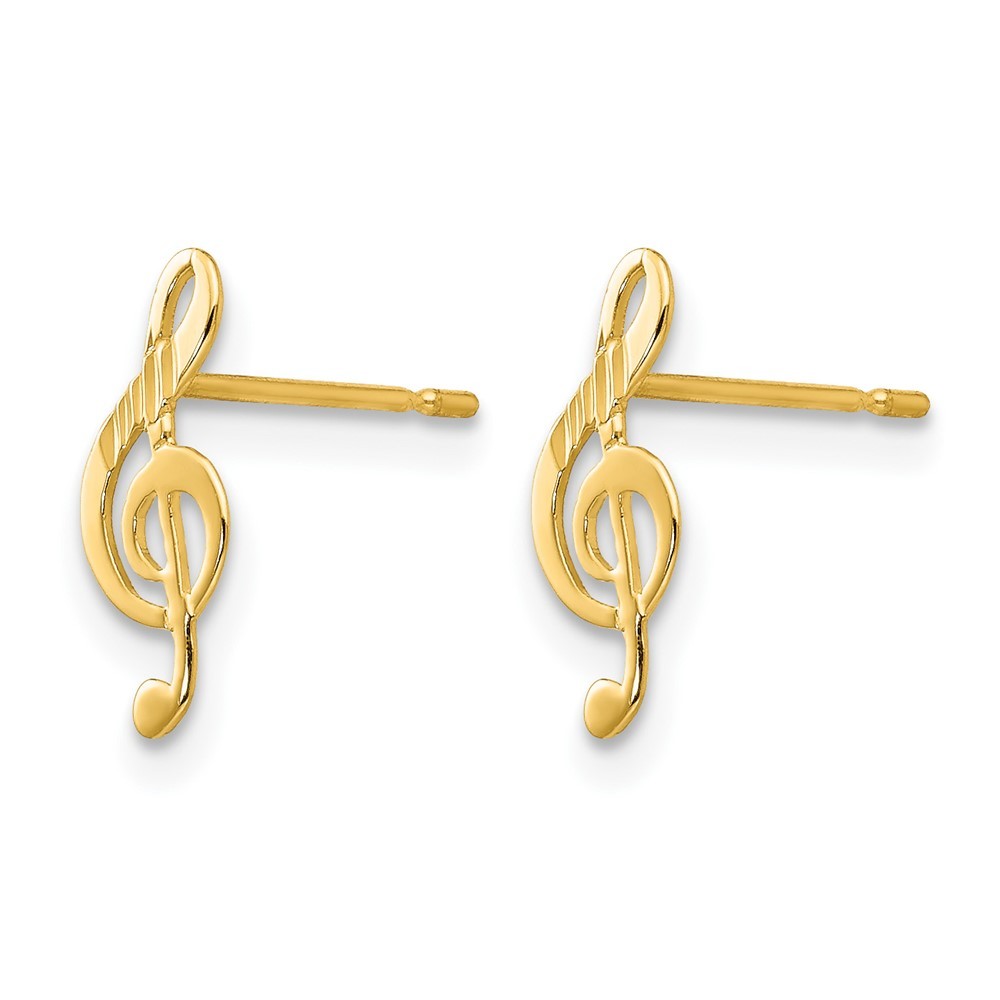 14k Yellow Gold Music Note Stud Earrings for Women 0.27g L-11mm W-6mm