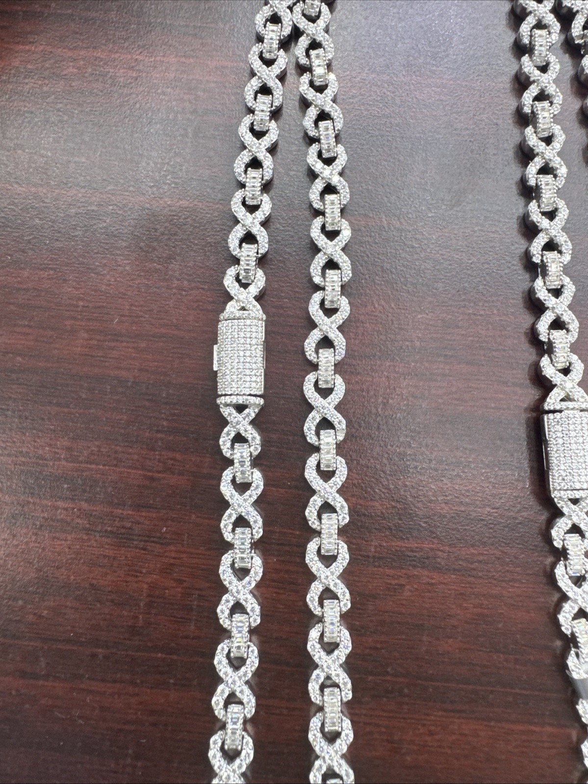 925 Sterling Silver VVS Moissanite Infinity Chain With Baguette Hip Hop Necklace