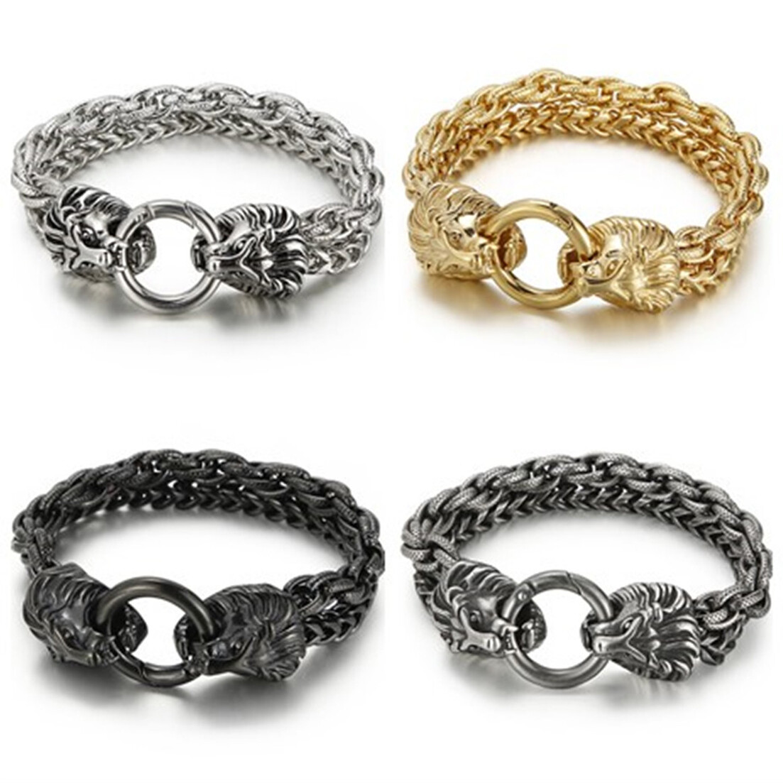 Mens Heavy Stainless Steel Lion Head Franco Link Curb Chain Bracelet 8.86″ 14mm