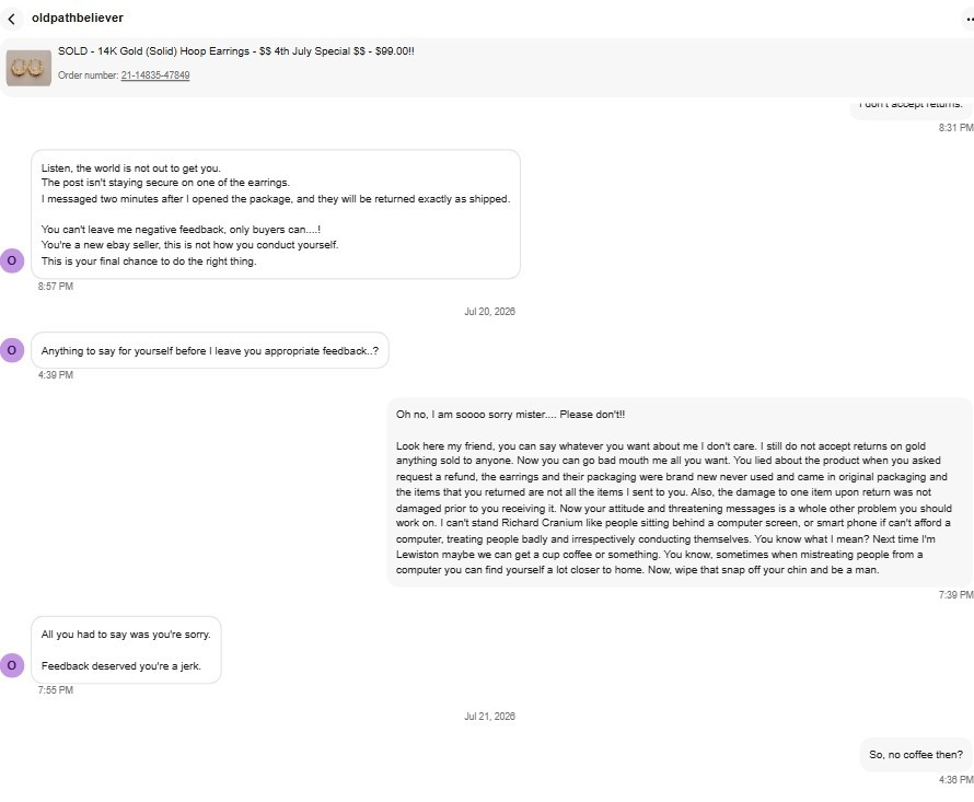A personal write up about an eBay Purchase SCAMMER (User Name – oldpathbeliever)