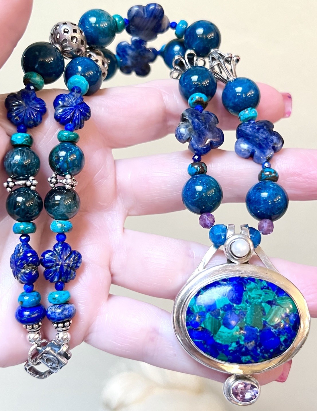 GORGEOUS Artisan Sterling Silver Azurite, Chrysocolla, Lapis, Etc. Necklace