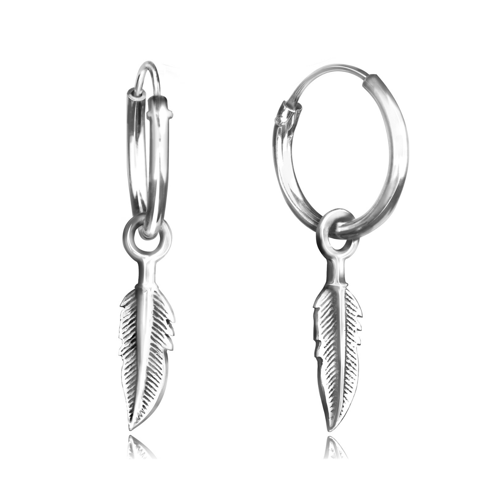 Hoop Earring with Feather Dangling 925 Sterling Silver – Free UK delivery