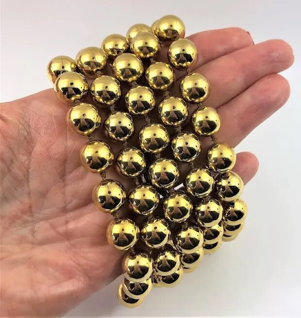 CHANEL Vintage Gold Tone Five Row 2 1/4 Inch Wide Ball Bracelet