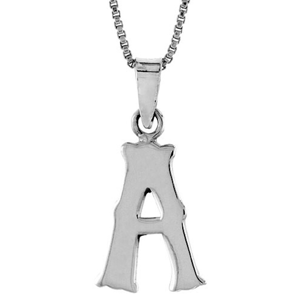 Sterling Silver A-Z Alphabet Block Initial Letter Pendant with 18″ BOX CHAIN