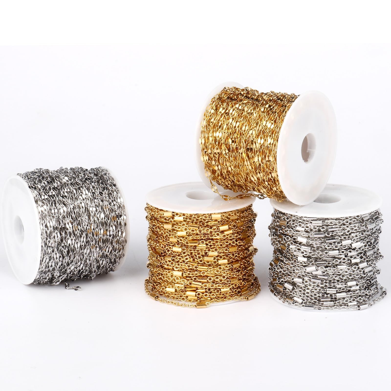 33FT 18K Gold PVD Plated Chains Roll 2mm Stainless Steel Sparkly Lip Link Cha…