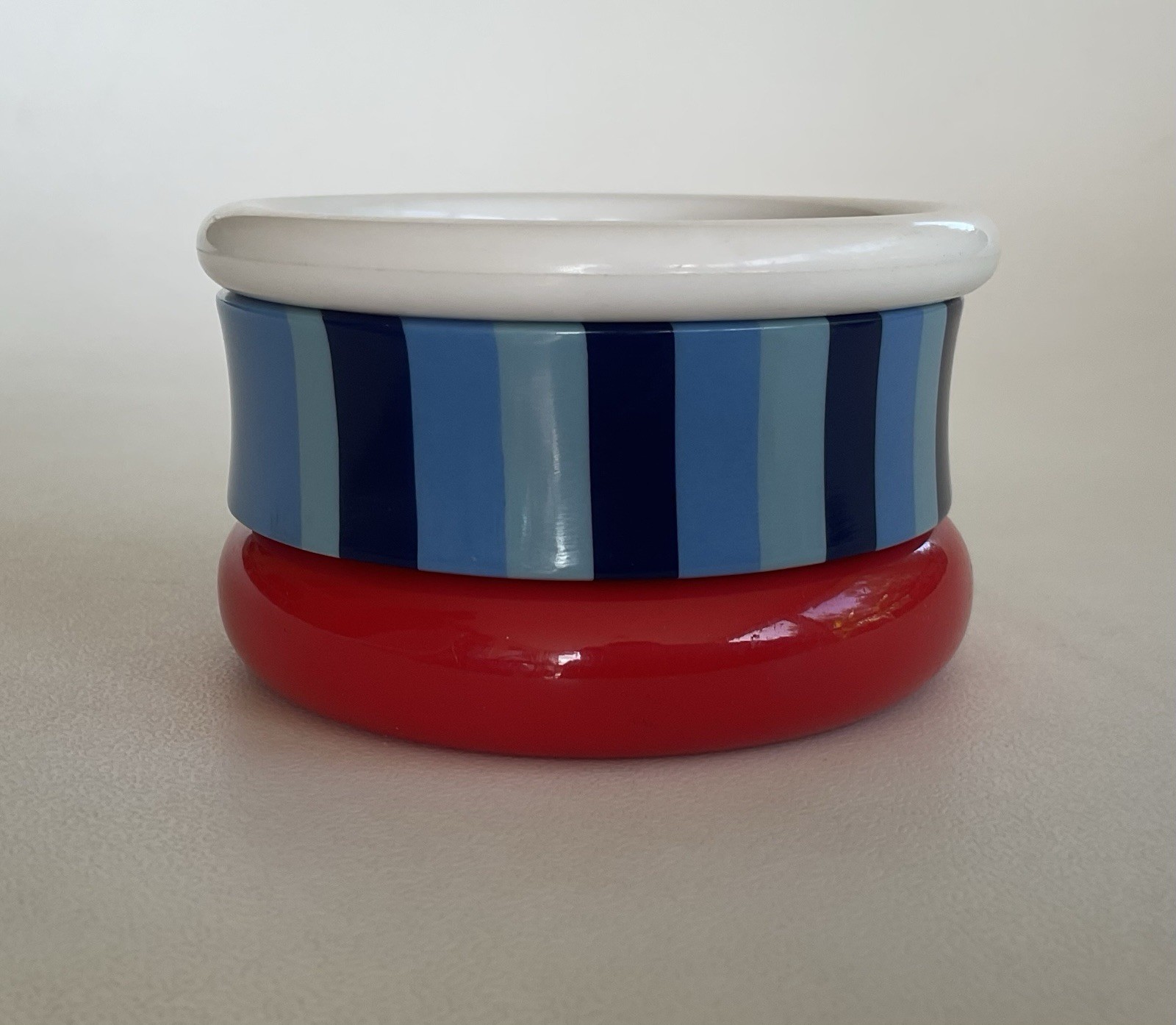 Vintage Lot 3 Chunky Bangles Red White Blue Stripes Lucite Plastic Mix Retro