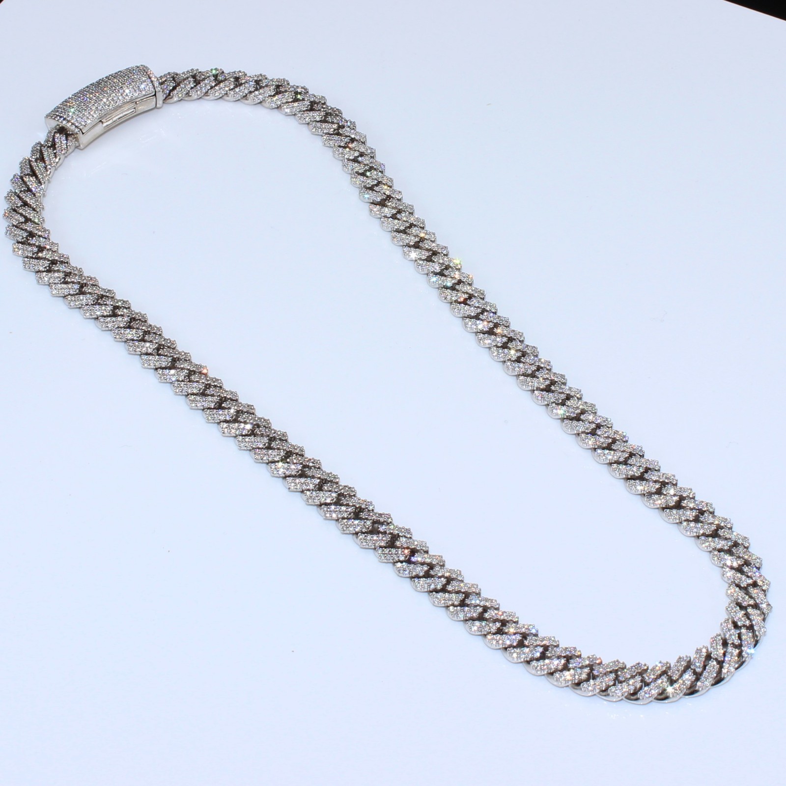 White Gold Cuban Link Chain 20” 10mm Approx. 20ct Real Diamond 129g Necklace