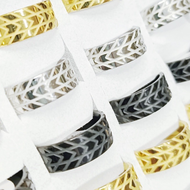 36 Pcs 8mm Tire Tread Pattern Stainless Steel Rings 3 Tone Unisex Comfort Fit