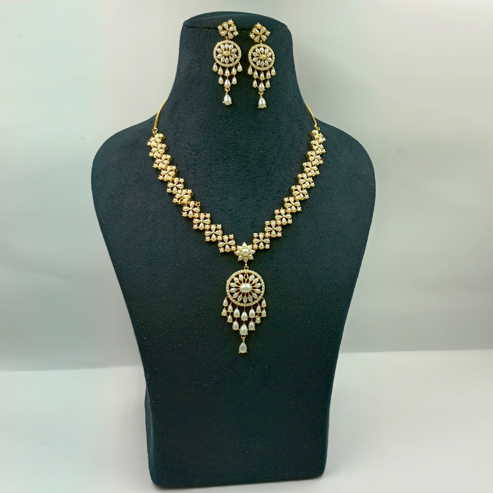 22k Gold Plated Pearl Necklace Set Indian Ethnic Wedding Choker Party Wear Jewel
