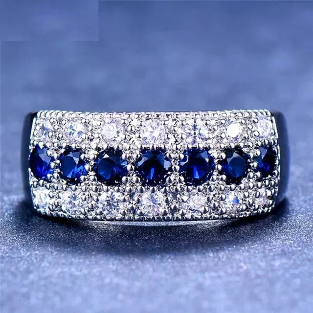 2.00 Ct Round Cut Natural Sapphire Diamond Wedding Ring 14K Solid White Gold 5
