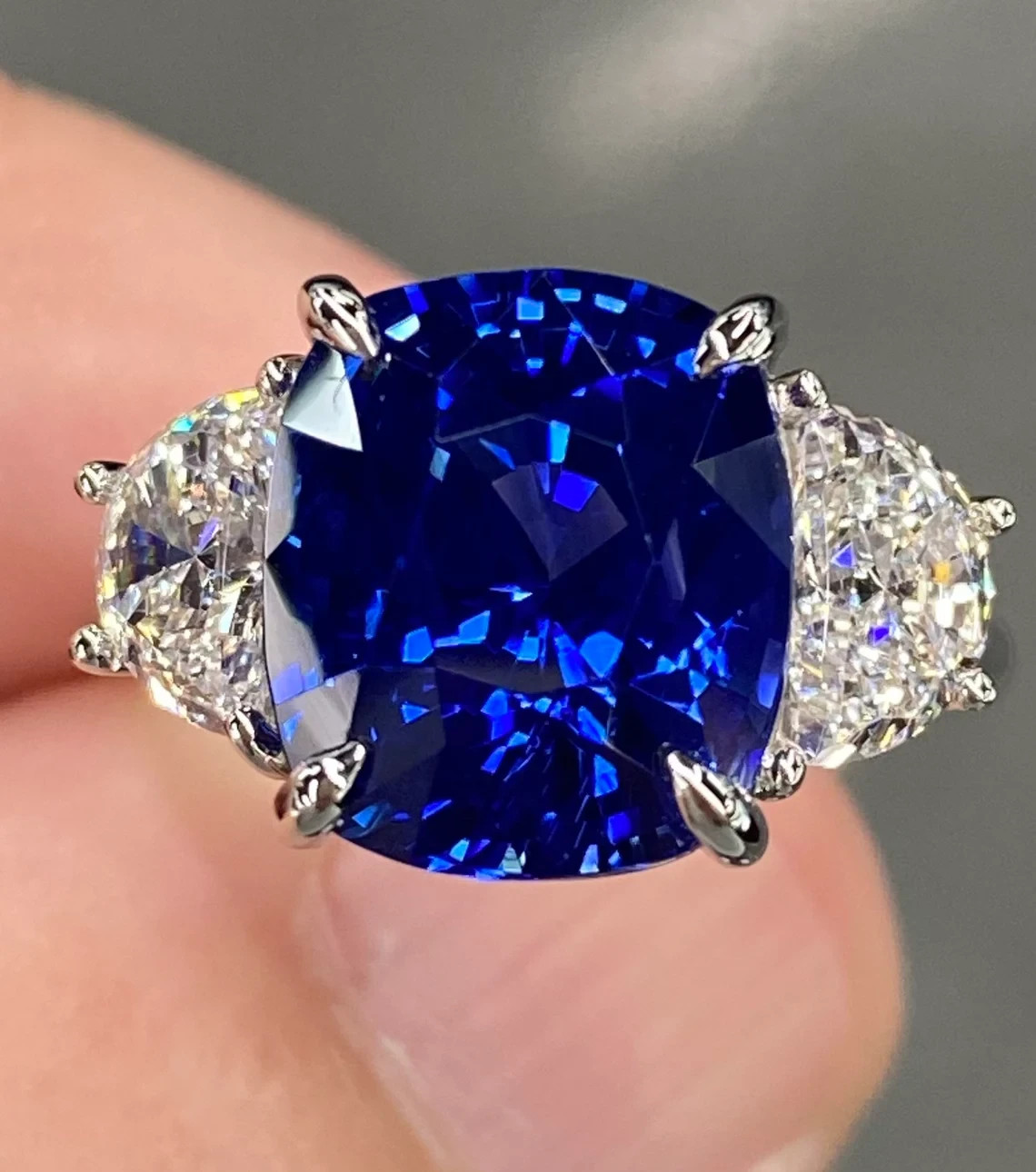 6.00 Ct Certified Cushion Shape Natural Blue Diamond Ring VVS1 White Gold Finish